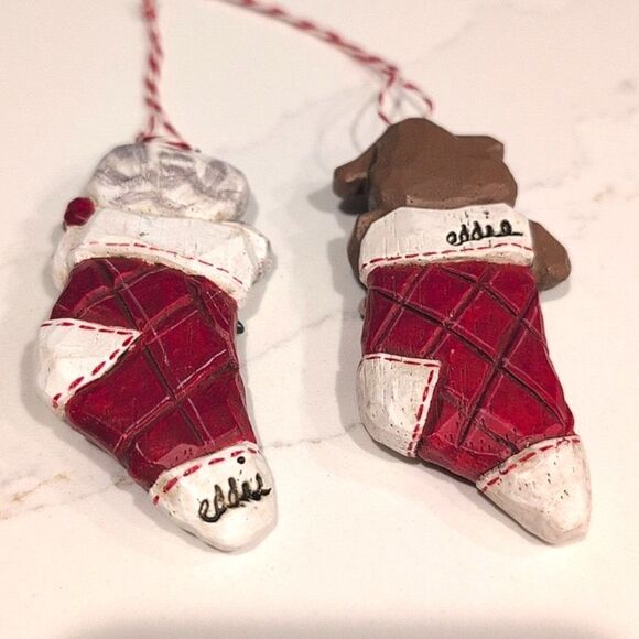 Cat and Dog Christmas Ornaments Artist Signed by Eddie Vintage Set of 2 - Picture 2 of 6